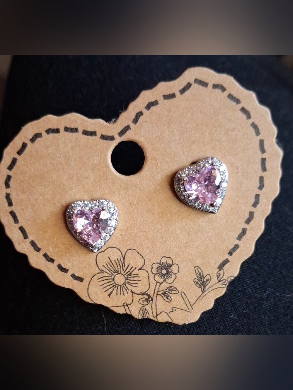 $8 Each Or Bundle 5/$20 Pink & Silver Heart Crystal Stud Earrings